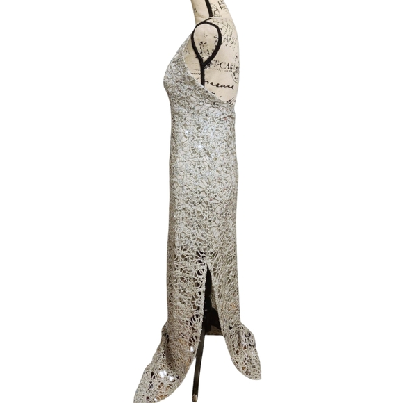 Forever 21 Plunging Silver Seguin Maxi Dress - Picture 7 of 12